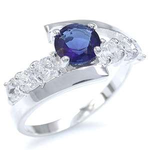 **Size 9 / R** Unique 1.60ctw Sapphire & Diamond CZ Ring in Genuine .925 Solid Silver