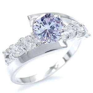 **Size 8 / Q** Unique 1.60ctw Lab Tanzanite & Diamond Ring in Genuine .925 Solid Silver