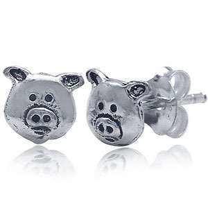 Brand New Cute Pigs Studs .925 Solid Silver Earrings