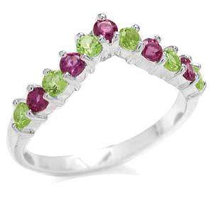 Size 6 / M - GENUINE 0.88ct Peridot & Rhodolite Wishbone Ring in .925 Sterling Silver