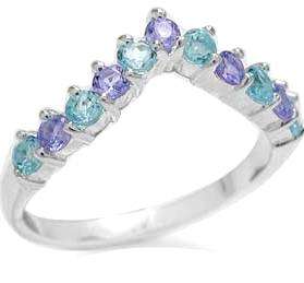 **Size 8 / Q** 0.88ct GENUINE Tanzanite and Blue Topaz Wishbone 925 Solid Silver Ring