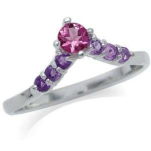 ** Size 8 / Q** Beautiful 0.38ctw Genuine Rhodolite & Brazillian Amethyst .925 Solid Silver Ring