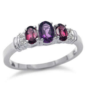 ** Size 7 / O ** Brand New Genuine 1.00ct VVS Rhodolite & Amethyst .925 Solid Silver Ring