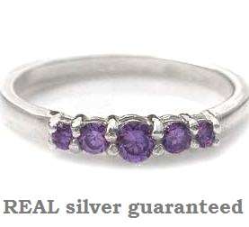 Size 7 / O - Brand New 5-stone 0.23ct Purple CZ .925 Solid Silver Ring