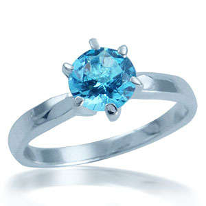 Size 7 / O - Brand New 0.65ct Blue CZ Solitaire .925 Solid Silver Ring