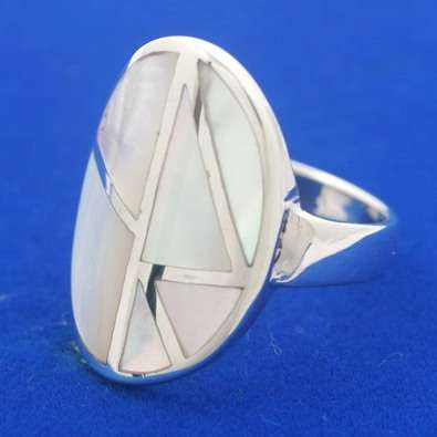 Size 8 / Q - Brand New Genuine White Mother-of-Pearl .925 Solid Silver Ring