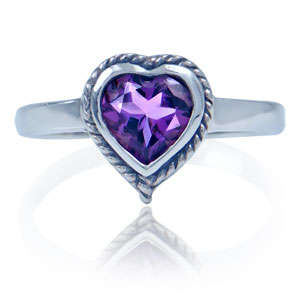 Size 8 / Q - Brand New 0.75ct Genuine Amethyst Heart .925 Solid Silver Ring