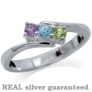 Size 7 / O - Stunning 0.24ct Genuine Peridot, Amethyst, Blue Topaz .925 Solid Silver Ring