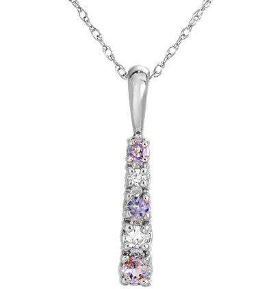 Stylish 10K White Gold Necklace set with 0.14ctw Genuine Tanzanites and Cubic zirconia