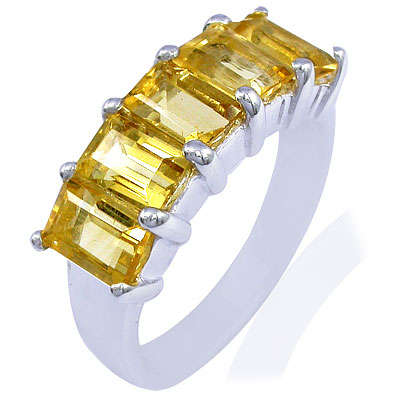 Extraordinary 925 Sterling Silver Ring with Natural Citrine Gemstones - Size 9 / R