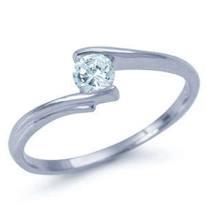 Petite 0.15ctw Solitaire CZ 925 Sterling Silver Engagement Ring - Size 7 / O