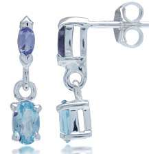 Exquisite Genuine Tanzanite and Blue Topaz Earrings in 925 Sterling Silver