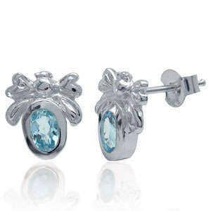 Brand New 0.50ctw Natural Blue Topaz Bee Earrings set in 925 Sterling silver