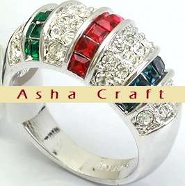 Size 5 / L - Brand New Stunning Emerald, Ruby Sapphire CZs 18krgp Cocktail Ring