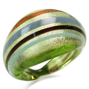 Size 7.5 / P - Brand New Handmade Green Murano Glass Ring