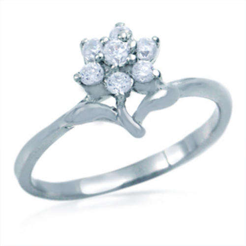 Petite 0.25ctw White CZ 925 Sterling Silver Flower Ring - Size 6 / M