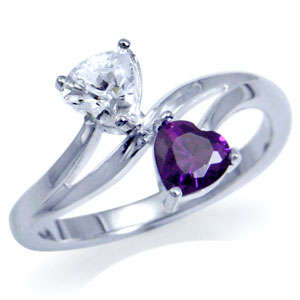 Brand New 0.50ctw Purple and White CZ Hearts Ring in 925 Sterling Silver - Size 9 / S