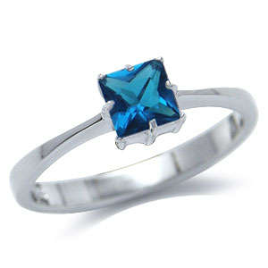 Princess cut 0.50ct Ocean Blue CZ Ring in 925 Sterling Silver. Size 5/K