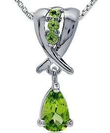 Brand New 0.90ctw Natural Peridot Pear 925 Sterling Silver Necklace  (5006)