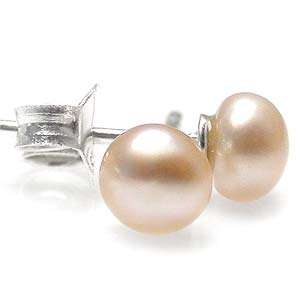4mm Peach Freshwater Pearl Stud Earrings in 925 Sterling Silver