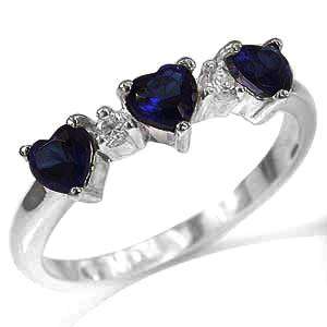 FREE SHIPPING - Size 5.5 / L - Cr. Sapphire Trio Heart Ring in 925 Sterling silver  (9079)