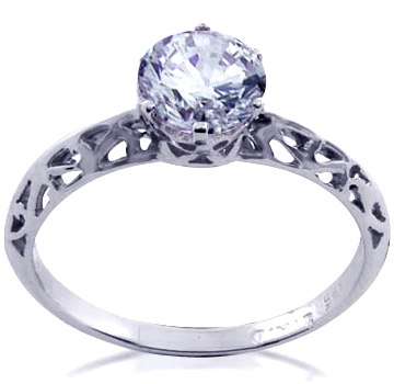 Size 5 / K - 925 Solid Silver 1.00ct Cr. Diamond Solitaire Engagement Ring  (6223)