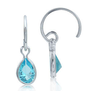 Brand New Cr. Blue Topaz C-Hoop 925 SOLID Sterling Silver Earrings  (7070)