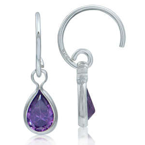 Brand New Cr. Amethyst C-Hoop 925 SOLID Sterling Silver Earrings  (7072)