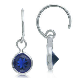 Brand New Cr. Sapphire C-Hoop 925 SOLID Sterling Silver Earrings  (7075)