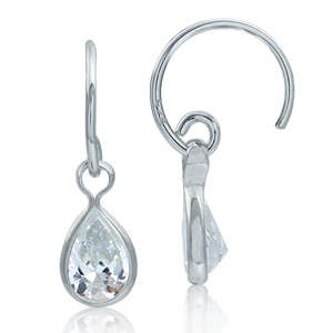 Brand New Cr. White Topaz C-Hoop Petite 925 Sterling Silver Earrings
