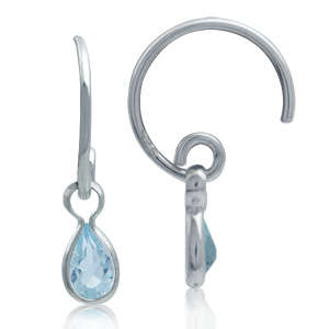 Brand New Genuine Blue Topaz C-Hoop 925 SOLID Sterling Silver Earrings  (7089)