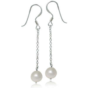6MM White Freshwater Pearl Dangle Earrings 925 Sterling Silver