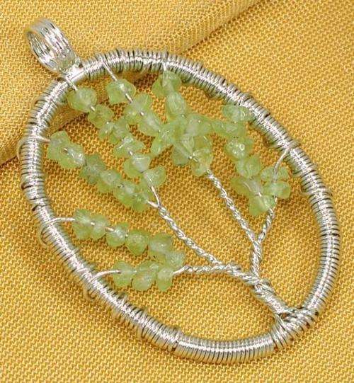 LIMITED STOCK! Natural Peridot Wire Tree Wrap Pendant  (8073)