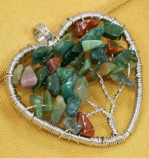 Natural Jasper Gemstones TREE Wire Pendant