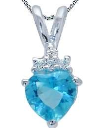 ASHA CRAFT - 0.50ct Cr. Blue Topaz Heart 925 Sterling Silver Pendant and Chain