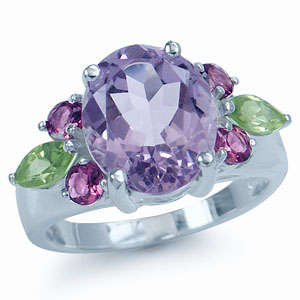 [R5222.96] IN STOCK! 4.57ct Amethyst, Peridot & Tourmaline 925 Solid Sterling Silver Ring