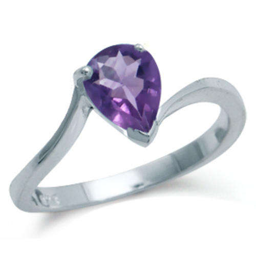 Size 6 / M - Brand New 1.10ct Genuine Amethyst Pear 925 Sterling Silver Ring (9083)