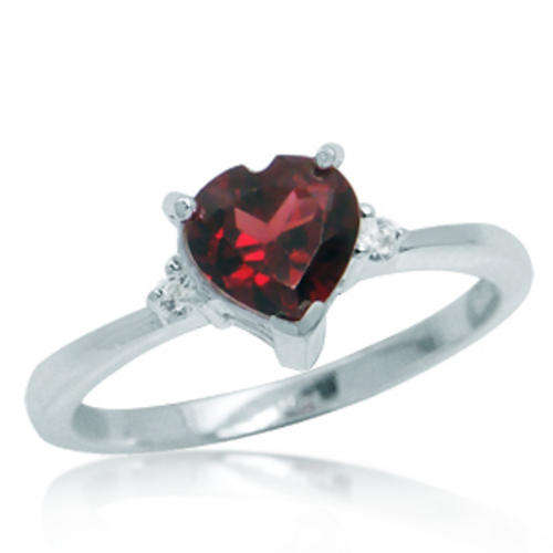 ASHA CRAFT - 100% REAL 0.64ct Garnet Heart 925 Sterling Silver Ring Size 6 / M
