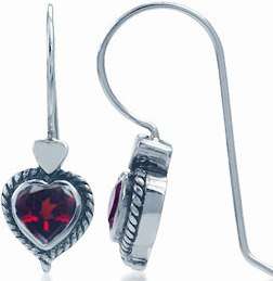 ASHA CRAFT - Genuine 1.00ct Garnet Heart Earrings in 925 SOLID Sterling Silver