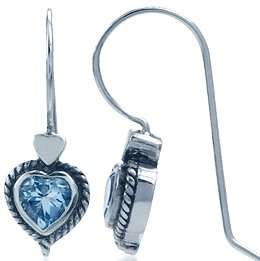 ASHA CRAFT - Genuine 1.00ct Blue Topaz Heart Earrings in 925 SOLID Sterling Silver