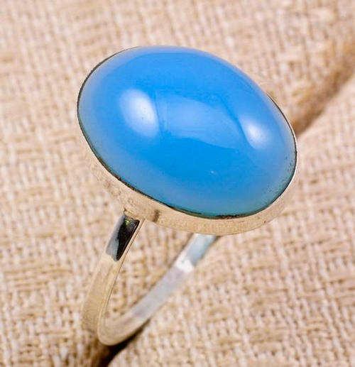 ASHA CRAFT - Blue Chalcedony Gems .925 Sterling Silver Ring Size 8 / Q