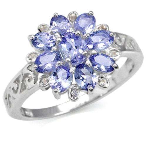 [R15059.85] 1.73ct Natural Tanzanite Gemstone Flower Cluster Ring. Size 10 / U