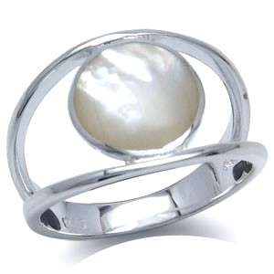 ASHA CRAFT - 100% REAL White Mother-of-Pearl 925 Sterling Silver Ring - Size 6 / M