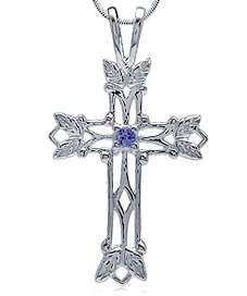 ASHA CRAFT - 100% REAL Designer Tanzanite Cross 925 Sterling Silver Pendant