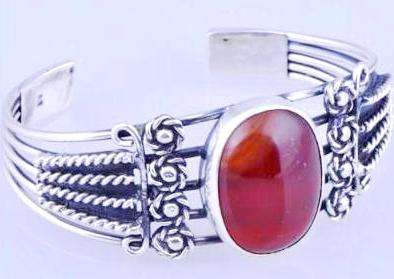 ASHA CRAFT - 100% REAL Heavy Handmade 925 SOLID Sterling Silver Bangle with Red Onyx Gemstone