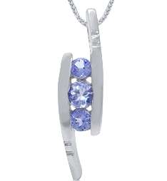 FREE SHIPPING! 100% REAL 3-Stone Natural Tanzanite 925 Sterling Silver Pendant
