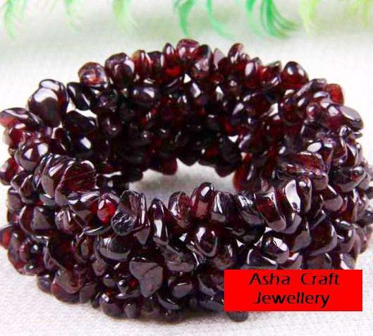 ASHA CRAFT - STUNNING!! Natural Garnet Gemstone Chip Bracelet 7"