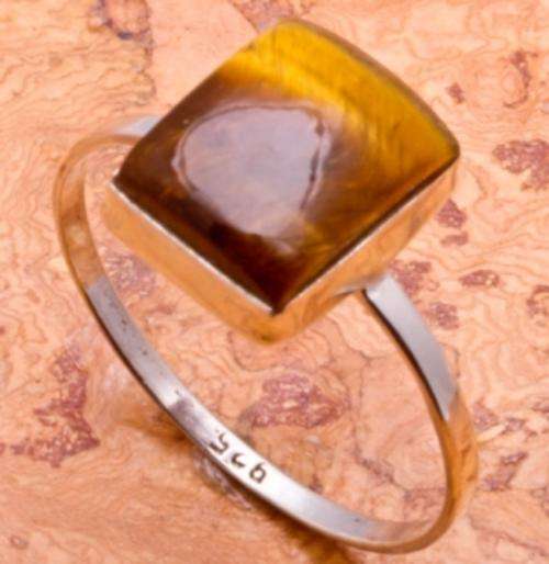 ASHA CRAFT - 100% REAL Tigers Eye Gemstone 925 Sterling Silver Ring - Size 9 / R