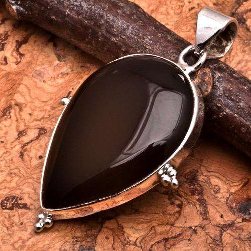 ASHA CRAFT - 100% REAL Black Onyx Gemstone 925 Sterling Silver Pendant