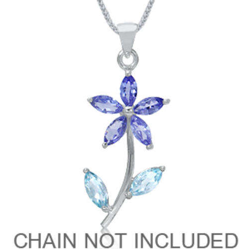FREE SHIPPING! 100% REAL Natural Tanzanite and Blue Topaz 925 Sterling Silver Pendant